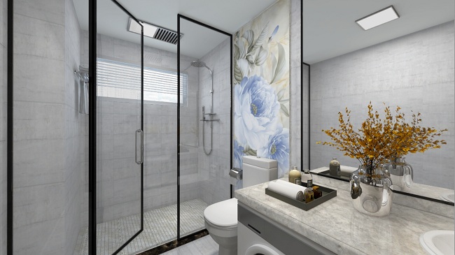 大理石瓷砖装饰的浴室